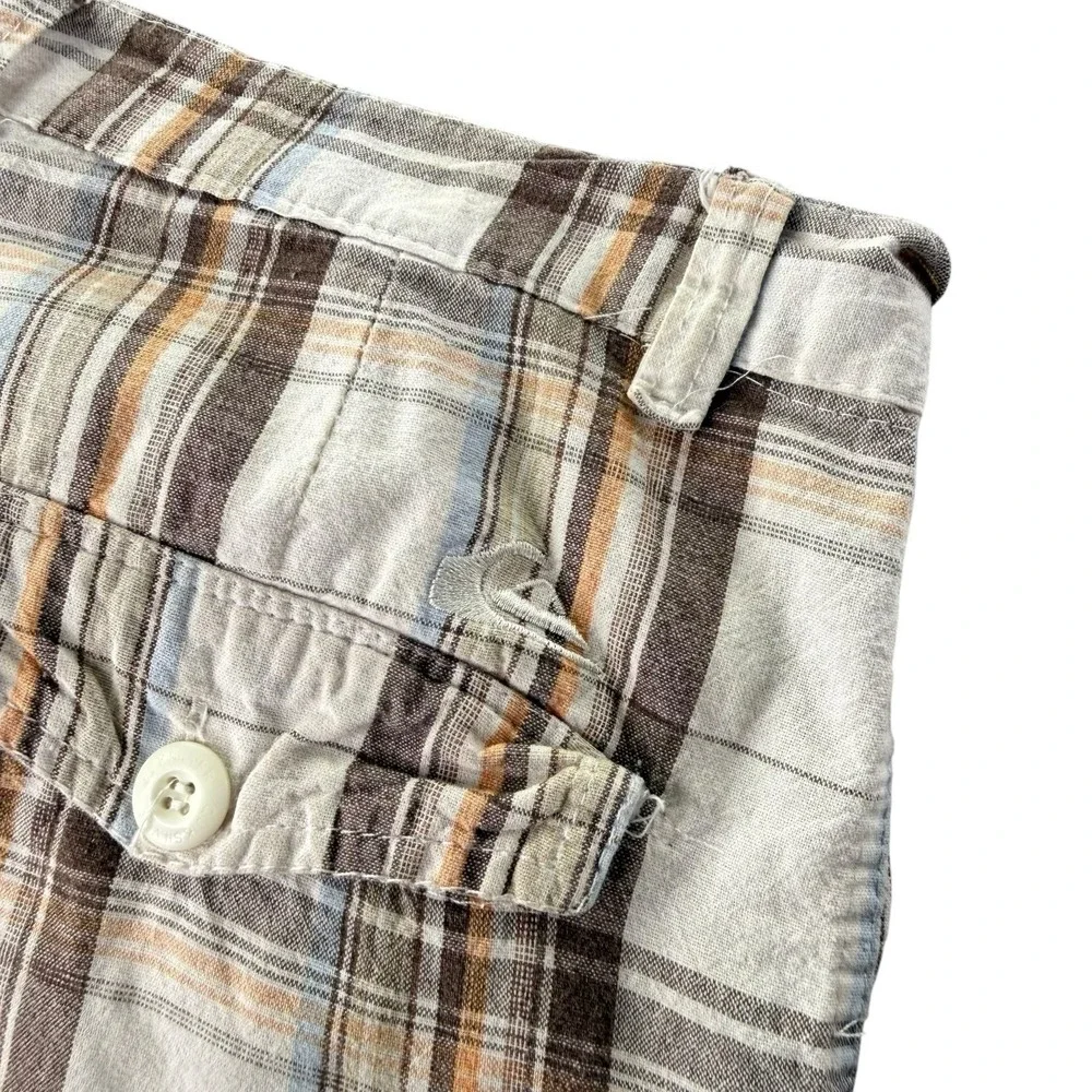 Quiksilver Plaid Cargo Shorts Men's Size 34 Brown Beige Orange Skate Y2K